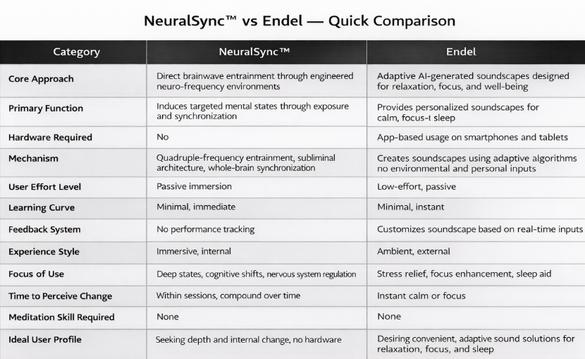 Endel vs NeuralSync Neuro-Frequency Technology